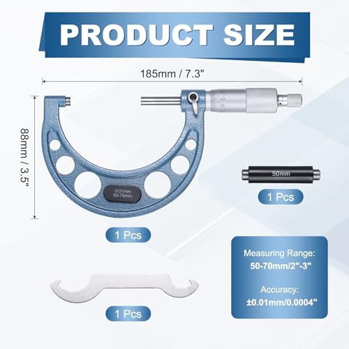 HARFINGTON Metric Outside Micrometer 50-70mm Range +/-0.01mm Accuracy,Blue - size: 50-75mm