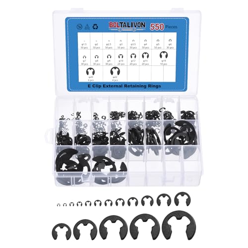550Pcs M1.5-M22 External Retaining Ring E Clip Snap Rings - size: M1.5-M22
