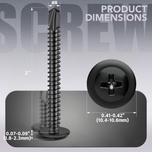 200 PCS #8 x 2 Sheet Metal Screws, Phillips Modified Truss Head Self Drilling Screws, Black Zinc-Plated, Self Tapping Screws for Metal, Wood, Plastic, Double-Ended Bit Included - color: Black, size: #8 x 2"
