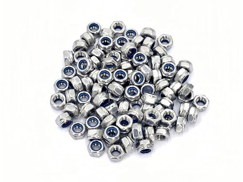 100Pcs M6x 1mm Nylon Insert Hex Lock Nuts, 304 Stainless Steel Locknuts,Silver Tone - color: Silver, size: M6x1