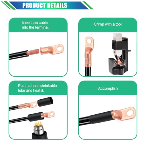 Twidec/180PCS Battery Cable Ends AWG 2 4 6 8 10 12 14 16 Gauge Copper Cable Wire Lugs,Ring Terminals Connectors,Copper Ring Terminals Connectors with Heat Shrink and Hammer Lug Crimper Tool - color: 181PCS