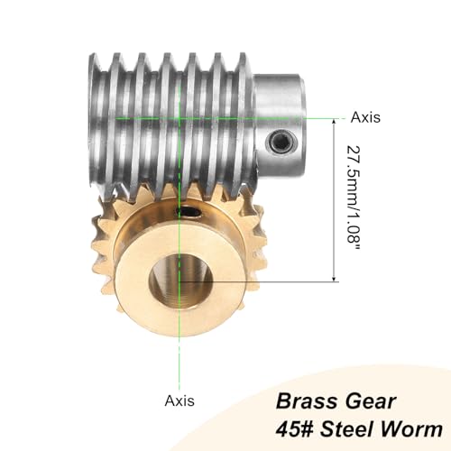 uxcell Worm Gear Set 20T 1.5 Module 20:1 Reduction Rate, Right Rotation Drive Gear Box Wheel Reduce Transmission Part (Brass Gear-12mm Bore, #45 Steel Rod 8mm Bore) - size: 12mm x 8mm