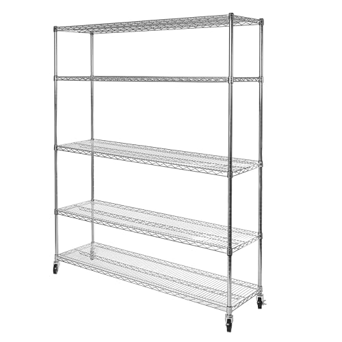 Seville Classics UltraDurable Heavy Duty NSF Solid Steel Wire Rack Storage Unit Organizer for Garage, Warehouse, Office, Restaurant, Classroom, Kitchen, 5-Tier Shelving, 60" W x 18" D - color: Steel, size: 5-Tier Shelving, 60" W x 18" D