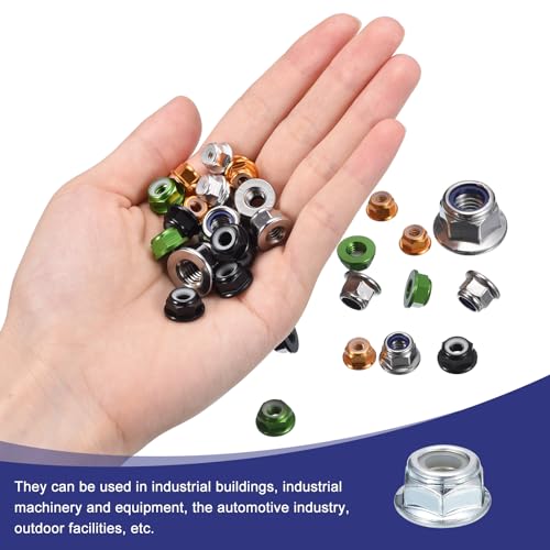uxcell 1/4" x20mm Flange Nylon Insert Lock Nuts, 50Pcs Carbon Steel Hex Lock Nuts Self Locking Nuts for Industrial Construction Fasteners, White
