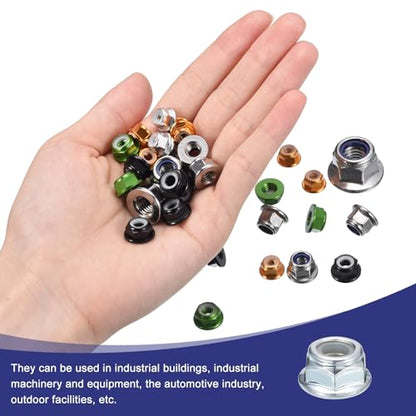 uxcell 1/4" x20mm Flange Nylon Insert Lock Nuts, 50Pcs Carbon Steel Hex Lock Nuts Self Locking Nuts for Industrial Construction Fasteners, White