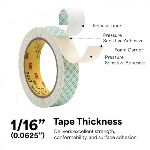 3M 4026 Natural Polyurethane Double Coated Foam Tape, 0.25" Width x 5yd Length (Pack of 1)