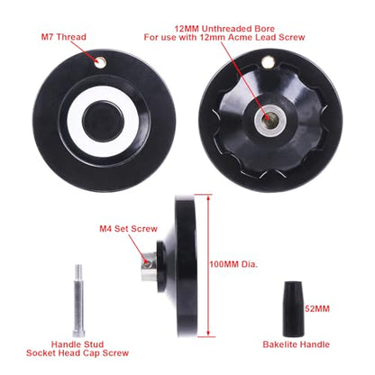 Solid Dished Hand Wheel | 63mm Wheel OD | 10mm Mounting Hole - size: Setscrew Style - 100MM OD x 12MM HOLE