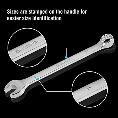 DURATECH Long Pattern Combination Wrench Set, SAE, 5-Piece, 1" to 1-1/4", 12 Point, CR-V Steel, with Rolling Pouch - size: SAE(1" to 1-1/4")