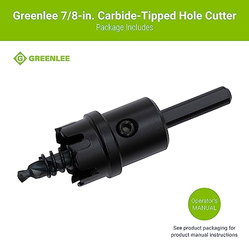 Greenlee 625-7/8 Durable One-Piece Carbide-Tipped Hole Cutter for 1/2" Conduit, 7/8" Stainless Steel Metal Cutting Hole Saw with Tungsten Carbide Teeth - size: 7/8-Inch