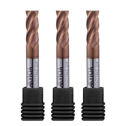 7/16" Carbide Square End Mills Set 4 Flute HRC55 TISIN Coating 3PCS - size: 7/16 in