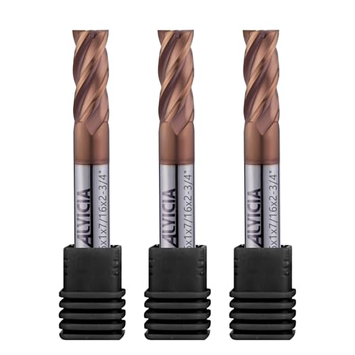 7/16" Carbide Square End Mills Set 4 Flute HRC55 TISIN Coating 3PCS - size: 7/16 in