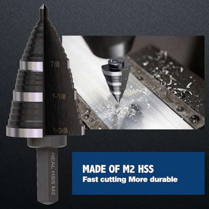 3/16" to 1-3/8" M2 Step Drill Bit - size: 3/16"-1-3/8"(M2)