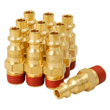 SUNGATOR Brass 1/4 Inch Male Air Plug, 10-Pack NPT Industrial Hose Fittings - size: 1/4'' Male, style: 10 Pack