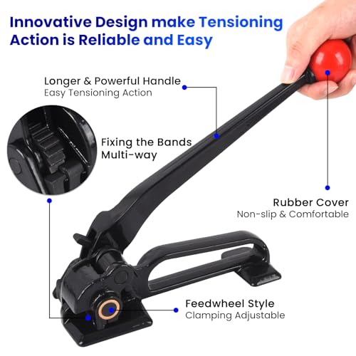 Steel Banding Tool Strapping Tensioner - Strapping Tool Feedwheel-Type Banding Tensioner for 3/4" Width Metal Banding, High-Tensile Package, Tensioning