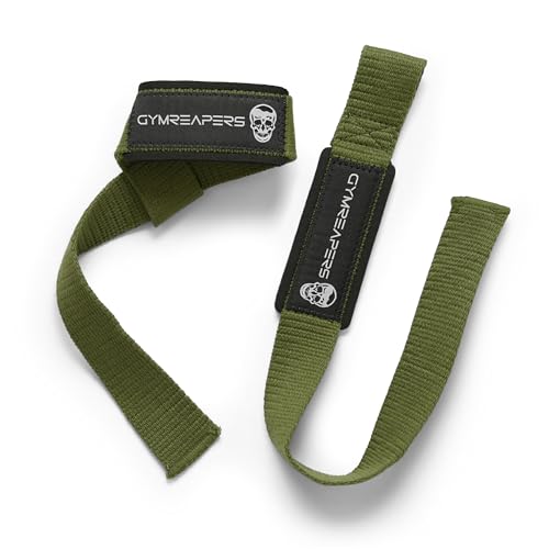 Gymreapers Lifting Wrist Straps for Weightlifting, Bodybuilding, Powerlifting, Strength Training, & Deadlifts - Padded Neoprene with 18" Cotton - color: Military Green