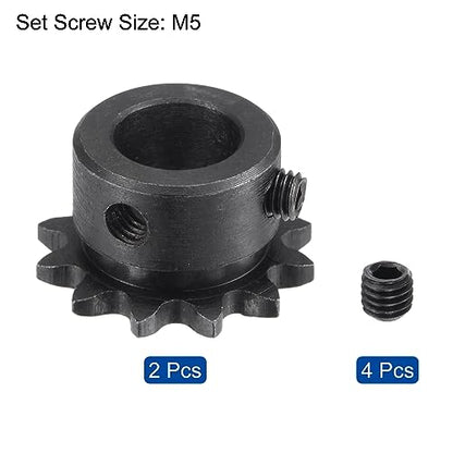 uxcell #25 Chain Roller Sprocket, 12mm Bore 1/4" Pitch 12 Tooth Single Strand Chain Sprocket, C45 Carbon Steel 25 Roller Chain Sprocket with Set Screws for ISO 04C Chain, 2Pcs - size: 27.5mmx12mm