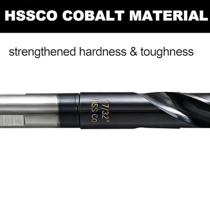 17/32 Drill Bit for Metal and Hardened Steel, M35 Cobalt 1/2 Inch Reduced Shank Industrial Grade Heavy Duty Drill Bit, with Index Storage Case - size: 17/32 in