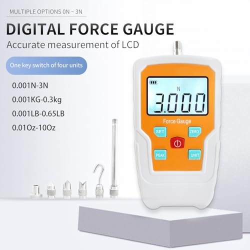 Digital Force Gauge Push and Pull Meter Dynamometer Tension Pressure Tester Thrust Meter Compression Load Plug Force Destructive Tests 3N/0.3kg/0.65lb - size: 0.65LB 3N