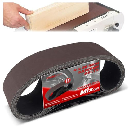 4 x 36 Inch 100 x 915 mm Sanding Belts Set - 15-Pack with 80/120/150/240/400 Grits, Aluminum Oxide Abrasive Belts for Woodworking - size: 4 x 36(15pcs)