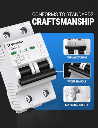 AC Miniature Circuit Breaker 2 Pole 20A (MCB),120V/240V 50/60Hz DIN Rail Mount Breaker, Compatible with Grid-Tied Solar Systems, RV & Home Circuits(C20A)