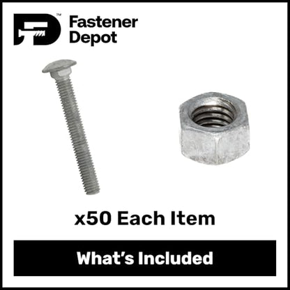 5/16"-18 x 5 (50 Pack) Galvanized Carriage Bolt Kit Grade 307A, Includes 5/16"-18 Hex Nuts (50 pcs), Hot Dip Galvanized for Exterior Use by Fastener Depot