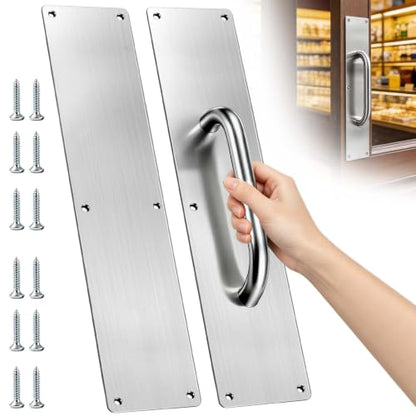 16" Stainless Steel Door Pull Handle with Push Plate for Home/Public - size: 16'' Handle Pull & Push Plate