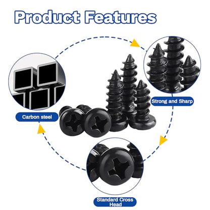 300Pcs M4x6/8/10/12/16 Self-Tapping Wood Screws Assortment Kit, Phillips Pan Head, Black Carbon Steel, 5 Sizes, for Wood Plastic and Soft Metal - size: M4x6/8/10/12/16-300Pcs