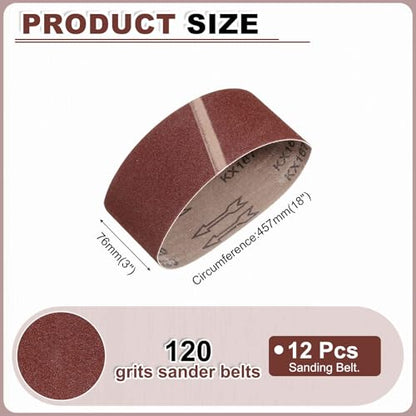 HARFINGTON 3 x 18 Inch Sanding Belts, 12 Pcs 120 Grits Aluminum Oxide Abrasive Belt Sander File Belt for Woodworking, Metal Polishing, Knife Sharpener - size: 3 x 18 Inch(120 Grit)