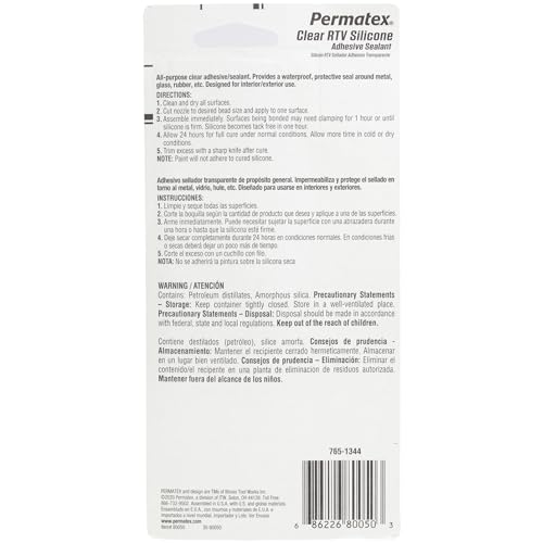 Permatex 80050 Clear RTV Silicone Adhesive Sealant, 3 oz (Pack of 2) - size: Pack of 2