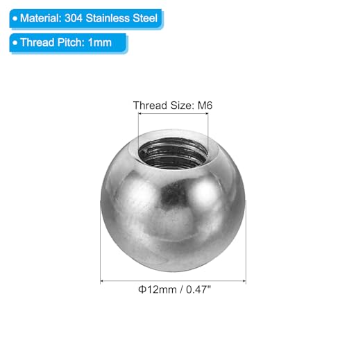 PATIKIL M6x12mm Ball Nuts Knob, 10 Pack Female Thread 304 Stainless Steel Round Blind Hole Screw Cap Cover for Lighting Machinery DIY Decoration, Silver - size: M6x12mm