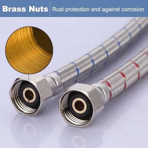 ARCORA 48-Inch Length Faucet Hose Connector, Braided Stainless Steel cUPC Supply Lines 1/2 Inch FIP x 1/2 Inch FIP Sink Hose Attachment for Faucet - size: 48 Inch