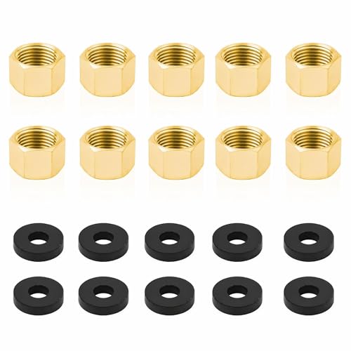 10 Pcs 3/8 Inch NPT Brass Pipe Caps with Rubber Washers, Female Pipe Plugs