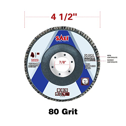 Sali 100 Pack Zirconia Flap Disc 80 Grit 4.5" x 7/8-Inch Sanding Disc Bevel Type #29 Premium and Industrial Grade Angle Grinder Grinding Wheel High Performance Edge Grinding - style: Grit80