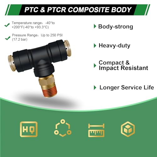 DOT Air Line Quick Connect Tee Fittings 3PCS, 3/8" OD × 1/4" NPT - color: 3/8" * 3/8" * 1/4"NPT 3PCS