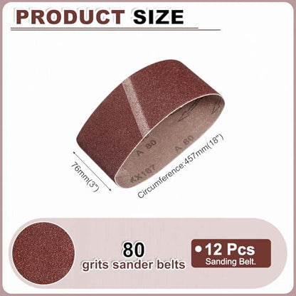 HARFINGTON 3 x 18 Inch Sanding Belts, 12 Pcs 80 Grits Aluminum Oxide Abrasive Belt Sander File Belt for Woodworking, Metal Polishing, Knife Sharpener - size: 3 x 18 Inch(80 Grit)