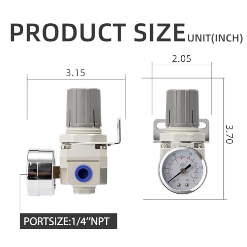 Mini Air Pressure Regulator 1/4" NPT, 0-150 PSI, Compact & Lightweight for Small Air Compressors, Nail Guns & DIY Projects - size: 1/4"NPT/AR2000-02