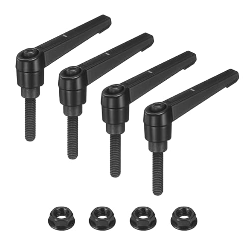 uxcell 4Pcs Adjustable Clamping Lever Handles, M6x25mm Zinc Alloy Male Thread Stud Knobs with Nuts Quick Release Bolt Rotating Screw Handles for Lathes Woodworking, Black - size: M6x25mm