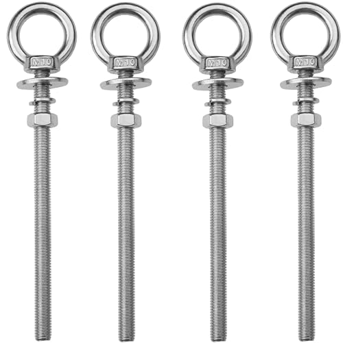 4 Pack M10 Stainless Steel Eye Bolts with Nuts, 3/8" x 6" Eye Bolts - size: M10x153mm (3/8"x6")