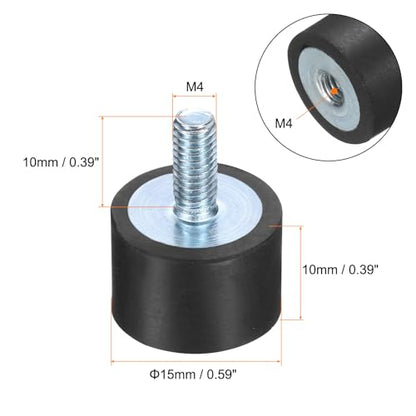 uxcell 6pcs M4x10mm Rubber Isolator Mounts with Studs 15x10mm - size: VD-D15*H10, M4*10