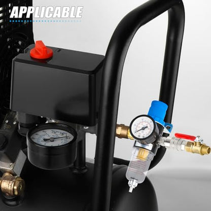 MEANLIN MEASURE Air Compressor Pressure Switch Control Valve 120-150 PSI 110V-240V 4-way Replacement Parts With AFR2000 Air Line Filter and Safety Pressure Relief Valve - style: Filter Model