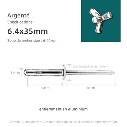 50Pcs Trifold Aluminum Exploding Blind Rivets, Silver, 1/4"x1-3/8" - color: Silver, size: 1/4"x1-3/8"