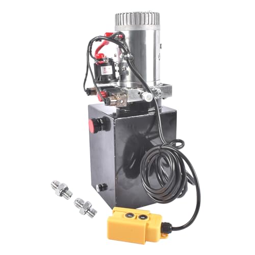 8 Quart Hydraulic Power Unit 1.6kW Power, 12V DC Double Acting Hydraulic Pump for Dump Trailer Car Lifting, Hydraulic Pump Power Unit Steel (GC01) & Aluminium Alloy with Metal Oil Reservoir - size: 8 Quart；Double Acting