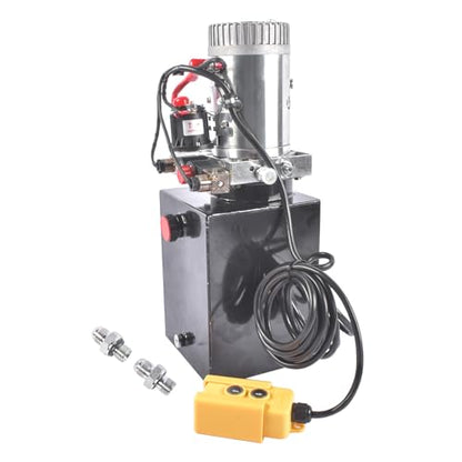 8 Quart Hydraulic Power Unit 1.6kW Power, 12V DC Double Acting Hydraulic Pump for Dump Trailer Car Lifting, Hydraulic Pump Power Unit Steel (GC01) & Aluminium Alloy with Metal Oil Reservoir - size: 8 Quart；Double Acting