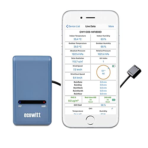 ECOWITT GW1100 WiFi Gateway for Weather Station, Temp Humidity Barometer - style: GW1100BU