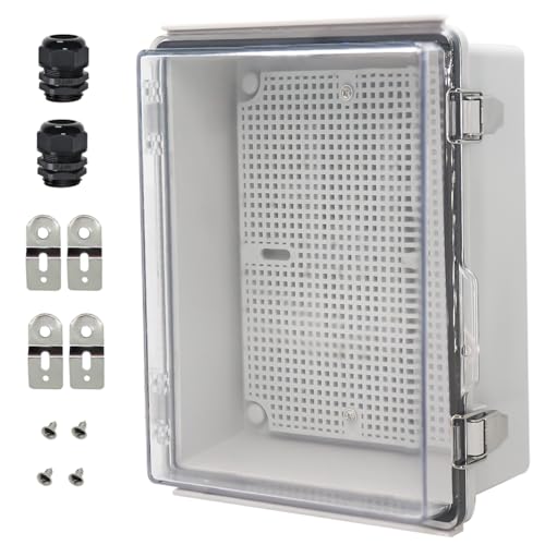 Zulkit Junction Box IP67 Waterproof Electrical Box Hinged Clear Cover Stainless Steel Latch Plastic Enclosure for Project w Mounting Plate Wall Bracket and 2 Cable Gland 8.7"x6.7"x4.3"/220x170x110mm - color: Clear Cover, size: 8.7"x6.7"x4.3"