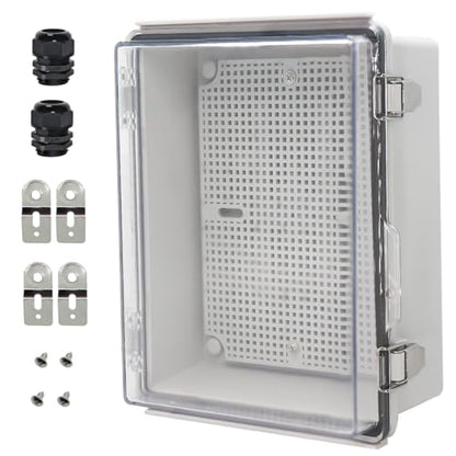 Zulkit Junction Box IP67 Waterproof Electrical Box Hinged Clear Cover Stainless Steel Latch Plastic Enclosure for Project w Mounting Plate Wall Bracket and 2 Cable Gland 8.7"x6.7"x4.3"/220x170x110mm - color: Clear Cover, size: 8.7"x6.7"x4.3"