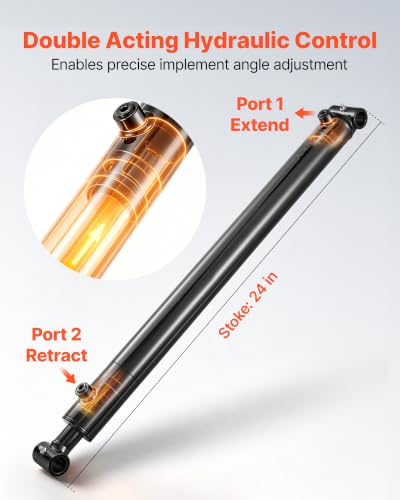 VEVOR Double Acting Hydraulic Cylinder, 2" Bore x 24" Stroke, Max 3500PSI Hydraulic Cylinder, Heavy-Duty Welded Cross Tube Cylinders with 1" Pin Hole & SAE #6 Port for Agricultural Machinery, Tractors - size: 2x24