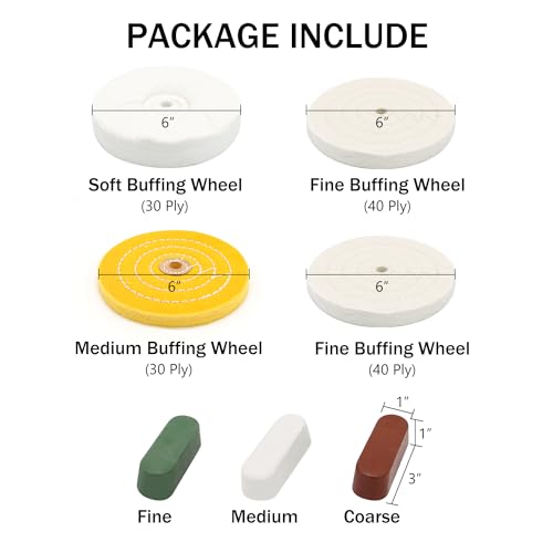 SCOTTCHEN 6inch Buffing Polishing Wheels 1/2" Arbor Hole,Soft/Fine/Medium for Bench Grinder Tool-4PCS,with Buffing Polishing Cutting Compounds 7.4 Oz.Kit - color: Multi 7pcs, size: 6 inch