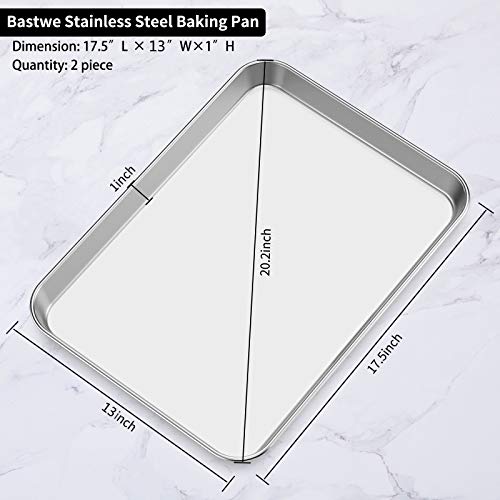 Baking Sheet Set of 2, Bastwe 18 inch Commercial Grade Stainless Steel Baking Pan, Professional Bakeware Oven Tray, Healthy & Non-toxic, Rust Free & Mirror Finish, Easy Clean & Dishwasher Safe - size: 18 inch