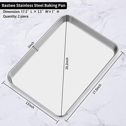 Baking Sheet Set of 2, Bastwe 18 inch Commercial Grade Stainless Steel Baking Pan, Professional Bakeware Oven Tray, Healthy & Non-toxic, Rust Free & Mirror Finish, Easy Clean & Dishwasher Safe - size: 18 inch